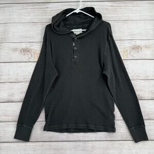 Denim & Supply Ralph Lauren Waffle Knit Henley Hoodie Mens L Charcoal Gray